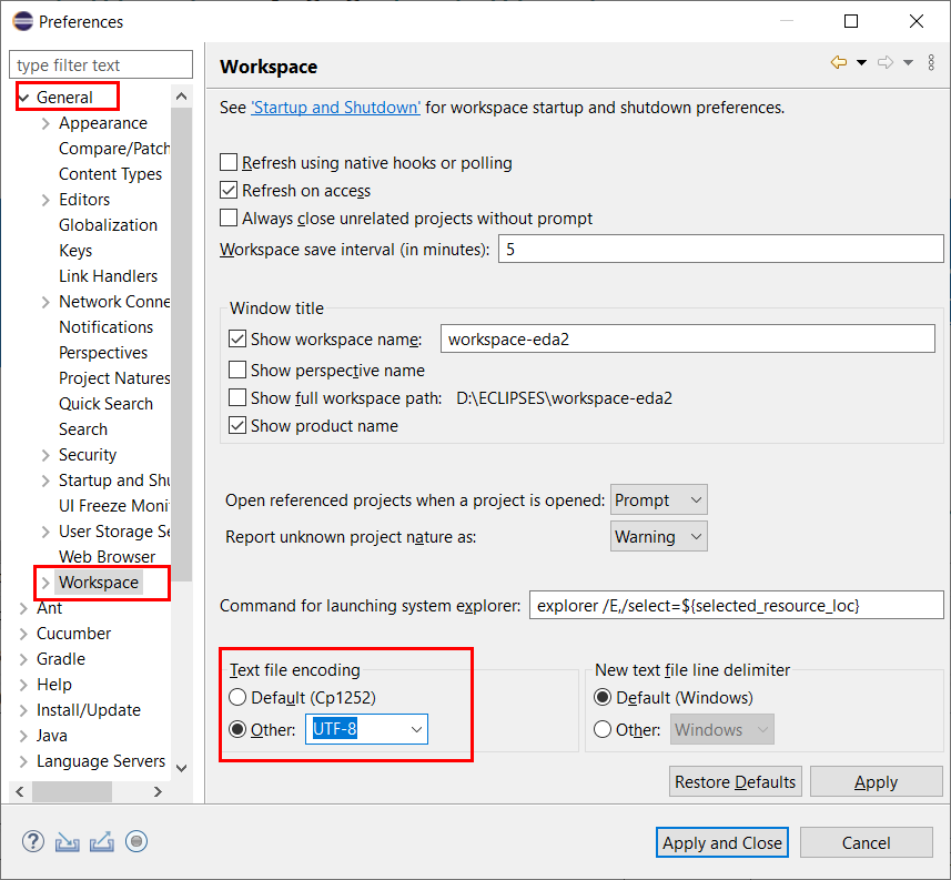 Configuración de la codificación UTF-8 en Eclipse