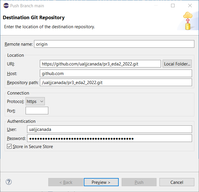 Eclipse push to remote