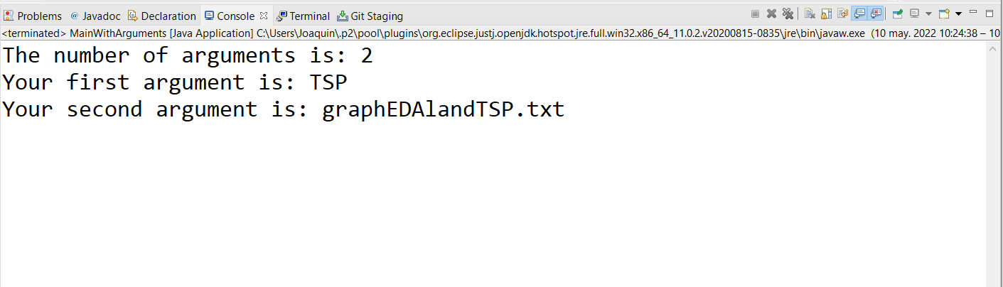 Salida por consola correcta